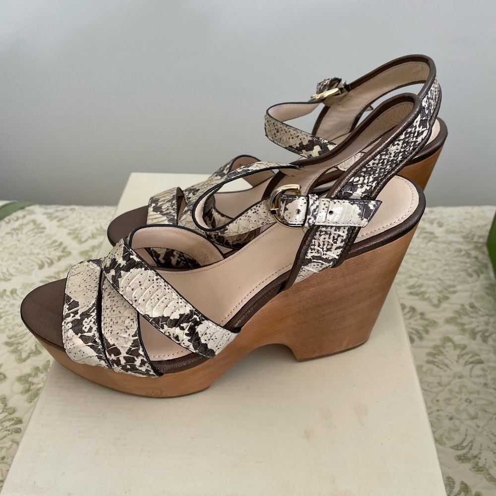 Coach snake print sandal. Wedge hill size 7M. Wood heel.